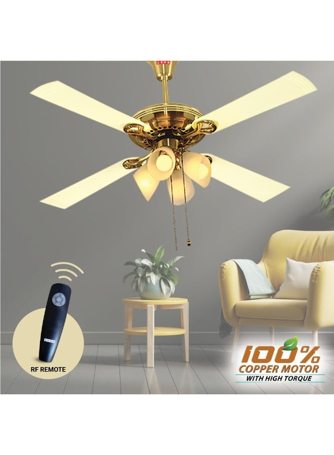 USHA Fontana Orchid 1230mm ISI Ceiling Fan with Decorative Lights|BEE Star Rated|100% Copper Motor|RF Remote, High Air Speed and Delivery|2 Year Warranty|(Gold Ivory) Pack of 1 - Image 4